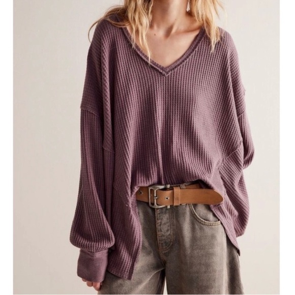 Free People We The Free Coraline Thermal‎ Waffle Knit Top Chocolate - Picture 1 of 7